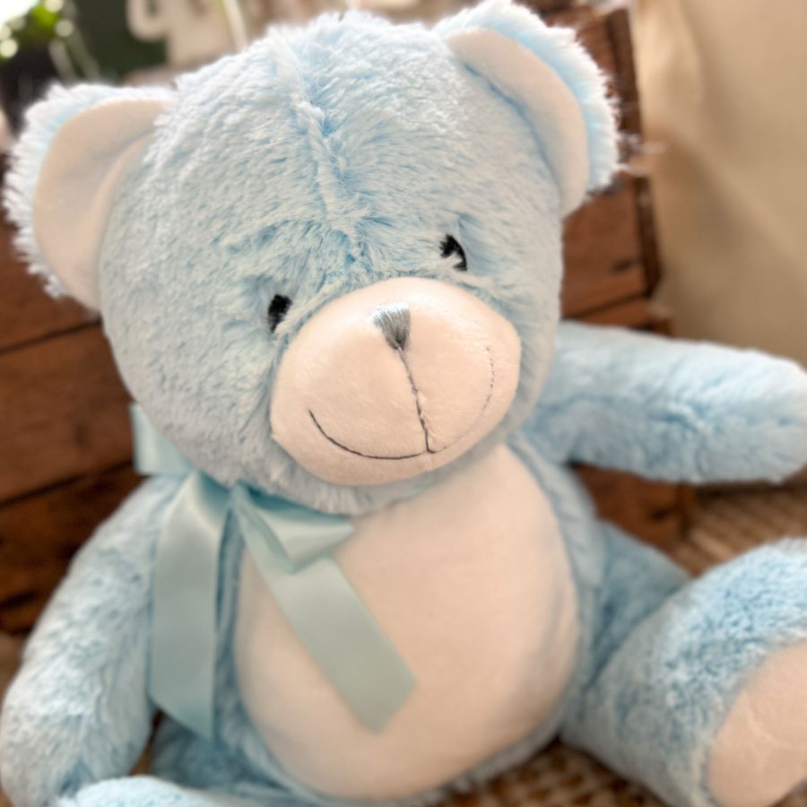 Kuscheltier Teddy (hellblau) mit deinem Wunschtext