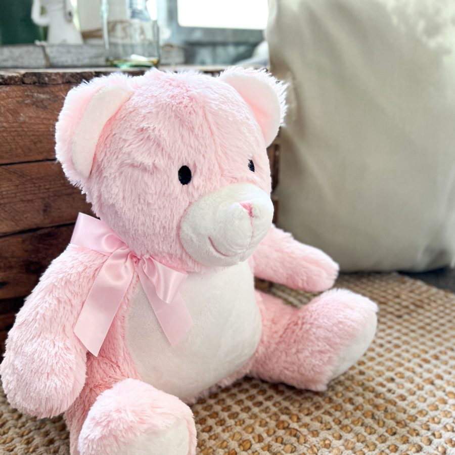 Kuscheltier Teddy (rosa) mit deinem Wunschtext